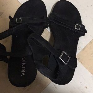 Vionic leather strap wedge sandals